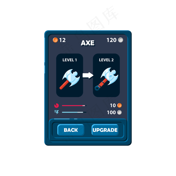 升级2d游戏元素的武器弹出菜单