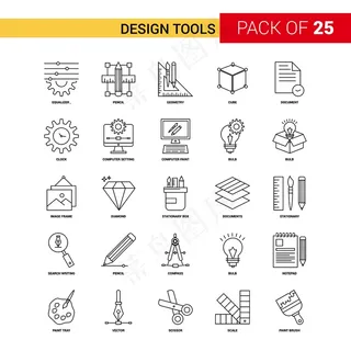 设计工具黑线图标-25商业轮廓图标集