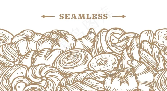 面包手绘插图。老式糕点,甜点,蛋糕,小麦,面粉面包店或自助餐厅的新鲜面包草图。无缝图案图形,风格化的菜单图像背景 面包手绘插图。老式糕点,甜点,蛋糕,小麦,面粉面包店或自助餐厅的新鲜面包草图。无缝图案图形,风格化的菜单图像背景