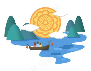 中秋节月亮中秋佳节月饼船