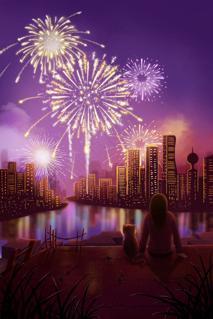 元旦跨年2021烟花夜色(3545*5315px 300 dpi )psd模版下载