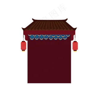 矢量手绘卡通古建筑大门