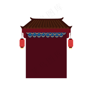 矢量手绘卡通古建筑大门