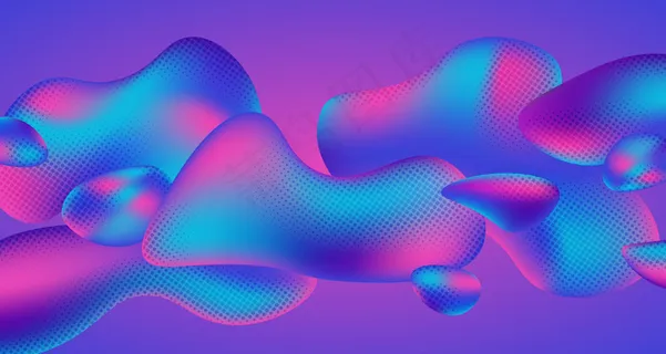 彩色流体半色调渐变形状几何液体背景。