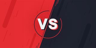 对比屏幕。背景互相对抗，红色对深蓝色。