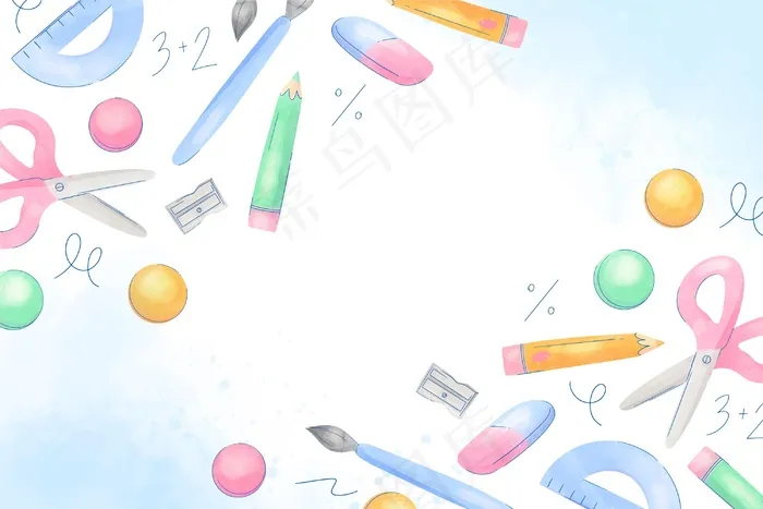 水彩画回到学校背景eps,ai矢量模版下载