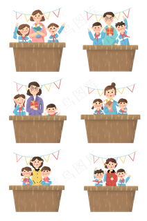 教师节讲台上学生们与老师合影