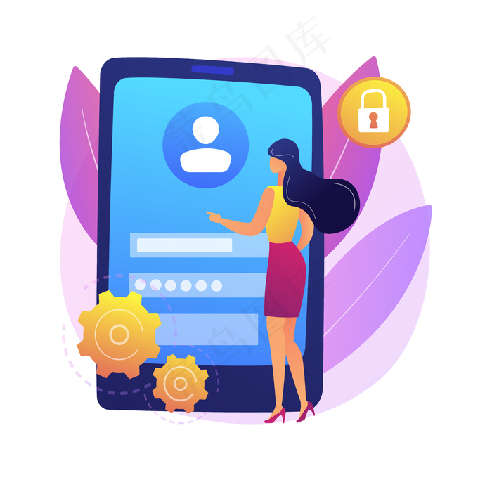登录页抽象概念说明。进入应用程序app，手机屏幕，用户登录窗体，网站页面界面，用户界面，新的个人资料注册，电子邮件帐户。eps,ai矢量模版下载