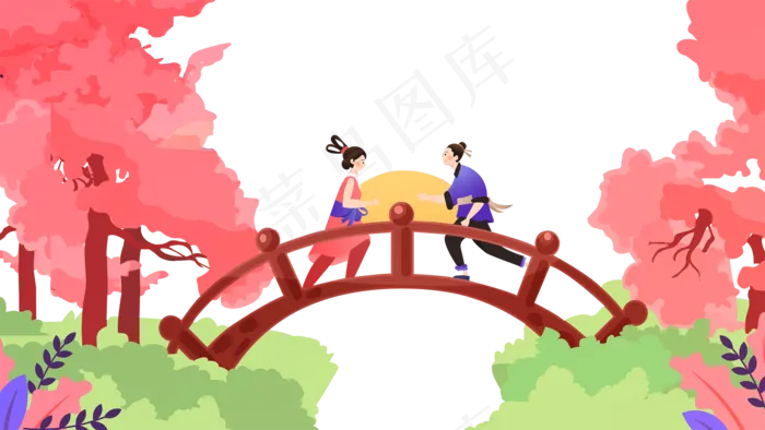 七夕牛郎织女鹊桥相会(2000X1125(DPI:300))psd模版下载