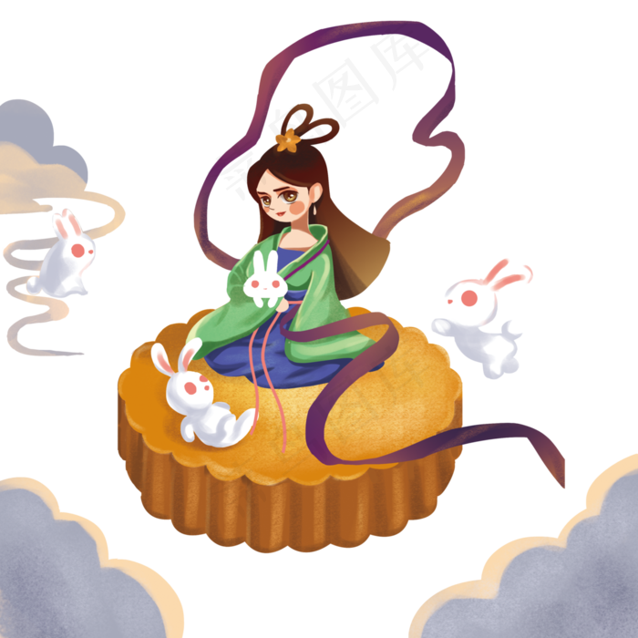 卡通手绘中秋节嫦娥人物(3000X3000(DPI:300))psd模版下载