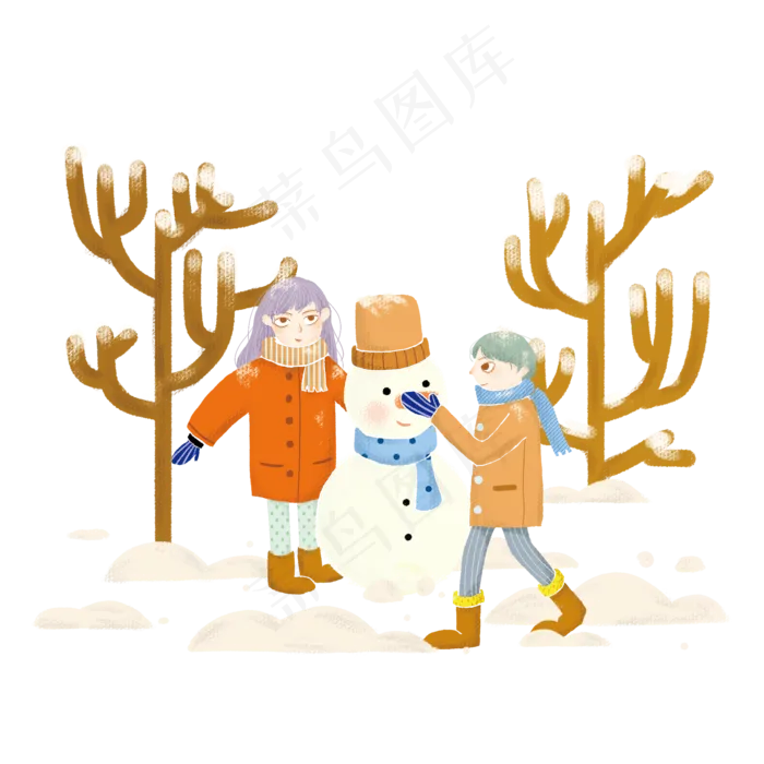冬季冬天节气冬装卡通情侣堆雪人(2000X2000(DPI:300))psd模版下载