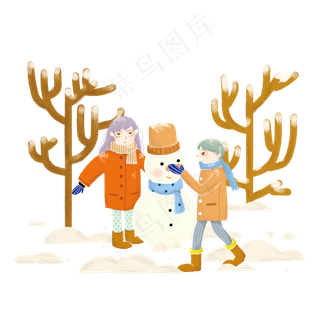 冬季冬天节气冬装卡通情侣堆雪人