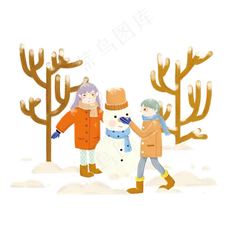 冬季冬天节气冬装卡通情侣堆雪人