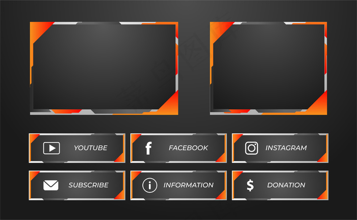 Twitch panels橙色流媒体游戏eps,ai矢量模版下载