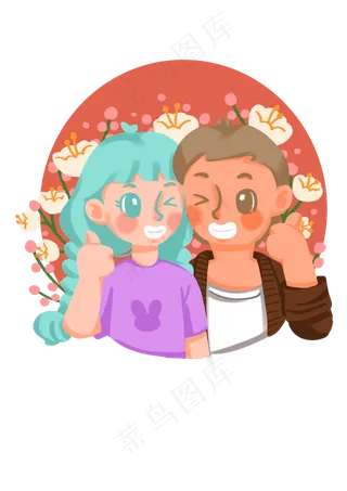 手绘时尚卡通情侣