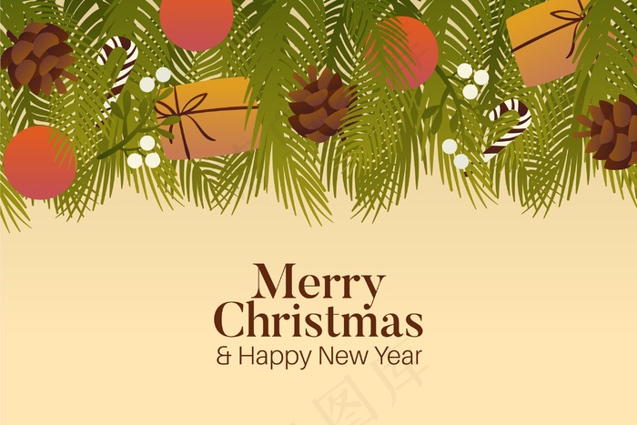 复古圣诞树枝背景