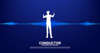 具有声波音乐均衡器背景的导体轮廓。