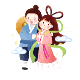 七夕情人节牛郎织女卡通