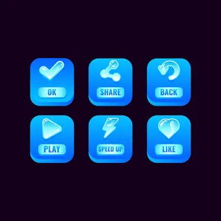 带有果冻图标的方形冰按钮集，用于游戏ui资源元素