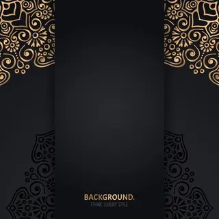 带金色几何曼荼罗圆圈的伊斯兰黑色背景