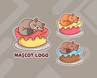 一套可爱的猫蛋糕吉祥物标志与可选外观。