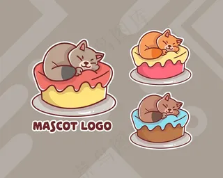 一套可爱的猫蛋糕吉祥物标志与可选外观。