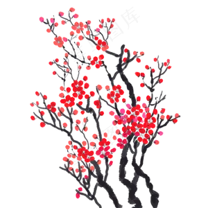手绘冬季水墨红色梅花