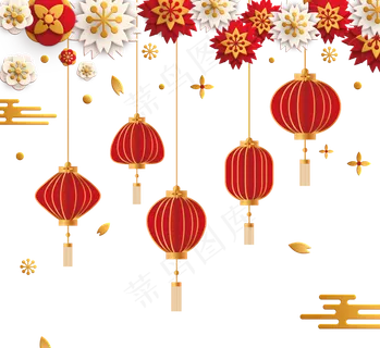 农历新年三维纹理梅花灯笼边框