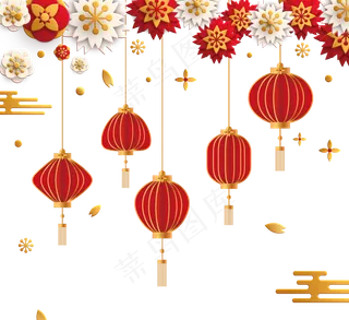 农历新年三维纹理梅花灯笼边框