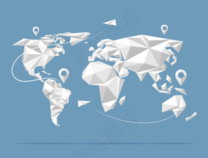 低多边形世界地图。背景上孤立的地球图集。插图eps,ai矢量模版下载