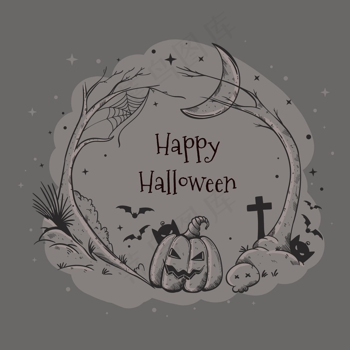 手绘万圣节画框