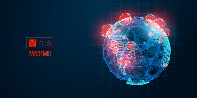 新型冠状病毒，在蓝色背景下由国家传播。世界。