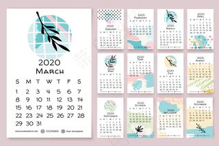 手绘花卉日历2020模板