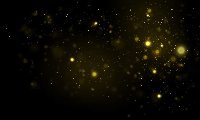 喜庆的金色夜光背景与五颜六色的灯光背景。闪闪发光的魔法粒子。金色圣诞纹理抽象。五彩纸屑的金色爆炸。魔法概念。插图。eps,ai矢量模版下载