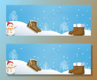 雪地靴促销季简约蓝色banner