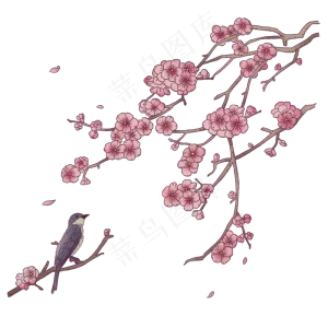 浮世绘梅花冬鸟PNG