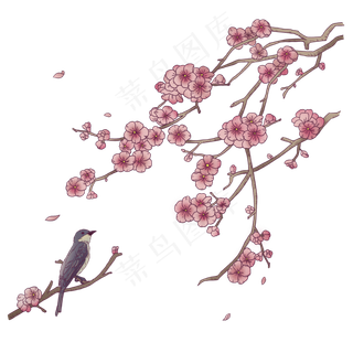 浮世绘梅花冬鸟PNG
