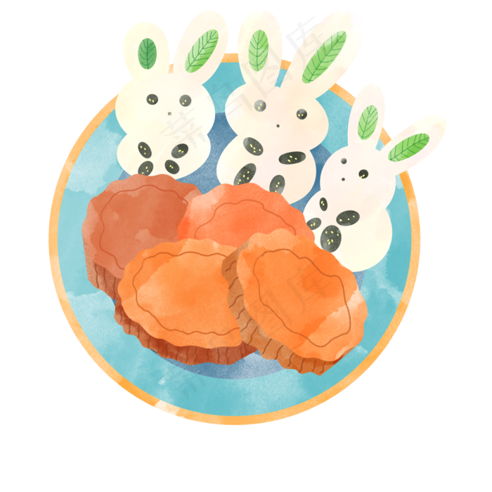 中秋吃月饼的兔子(2000X2000(DPI:300))psd模版下载