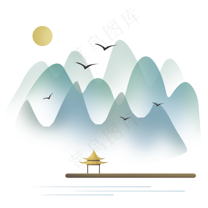 中国风山峰和亭子(2000X2000(DPI:299))psd模版下载