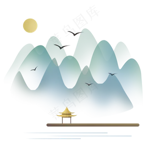 中国风山峰和亭子