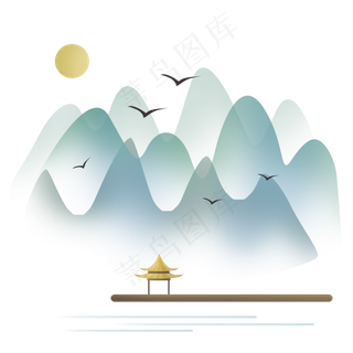 中国风山峰和亭子