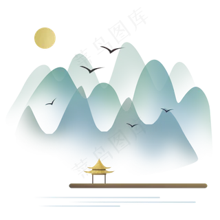 中国风山峰和亭子