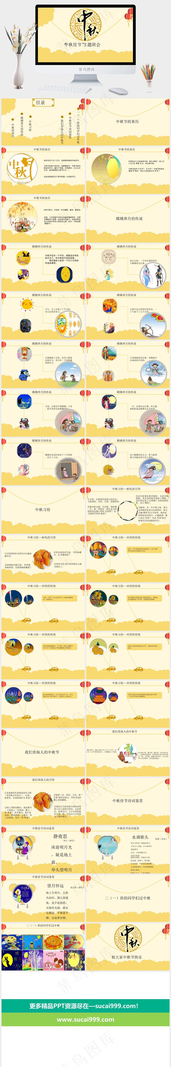 中秋黄色中国风营销PPT模板