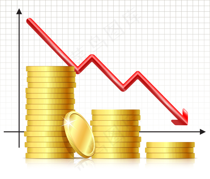 图表上的箭头落了下来，几堆金币落了下来