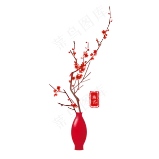 手绘红色花瓶梅花 手绘红色花瓶梅花