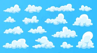 蓝色背景下的云层被孤立了。简单可爱的卡通设计。