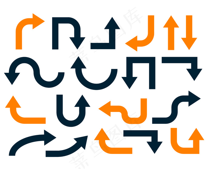几何橙色和黑色箭头集eps,ai矢量模版下载