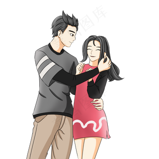 七夕情人节卡通手绘文艺情侣牵手