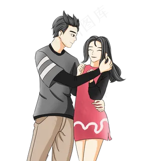 七夕情人节卡通手绘文艺情侣牵手