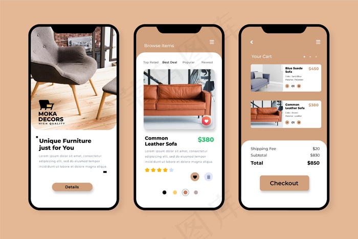 概念家具购物appeps,ai矢量模版下载